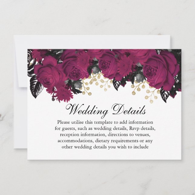 Invitación Detalles de Boda de Flores de Marsala Dorado de Fr (Anverso)