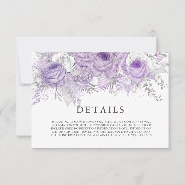 Invitación Detalles de boda de flores de purpura elegante con (Anverso)