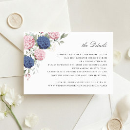 Invitación Detalles de Boda de Hortensia Rosa Floral y Azul M