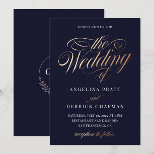 Invitación Detalles de Boda de Lujo con Escritura en Azul Mar