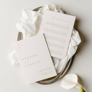 Invitación Detalles de boda de marfil minimalista elegante en