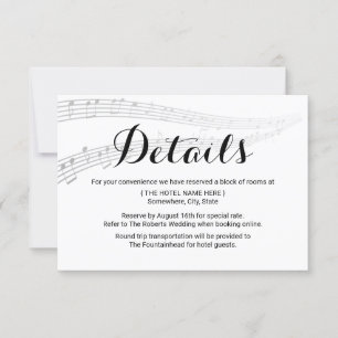 Invitación Detalles de Boda de Música Elegante Alojamiento