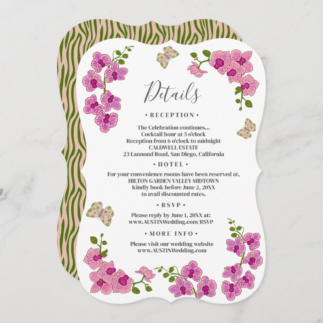 Invitación Detalles de Boda de Orquídeas Moradas Elegantes y  (Anverso / Reverso)