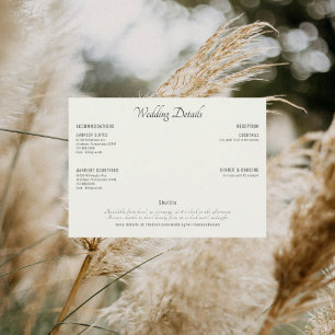 Invitación Detalles de Boda de Texto Negro Crema Moderna