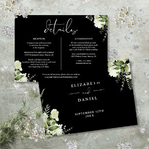Invitación Detalles de Boda de Verde y Blanco y Negro Informa