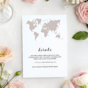 Invitación Detalles de boda del mapa mundial ELEGANTE