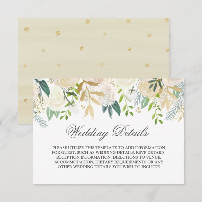 Invitación Detalles de boda elegantes con flores de acuarela  (Anverso / Reverso)