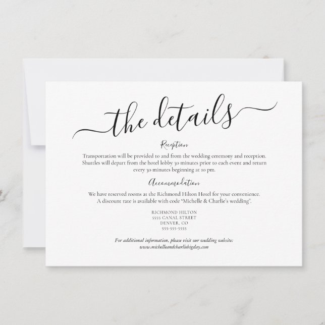 Invitación Detalles de Boda Elegantes Minimalistas Simples (Anverso)