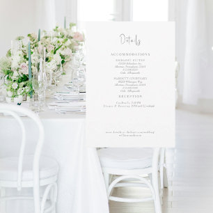Invitación Detalles de Boda en Gris en Sobre Blanco