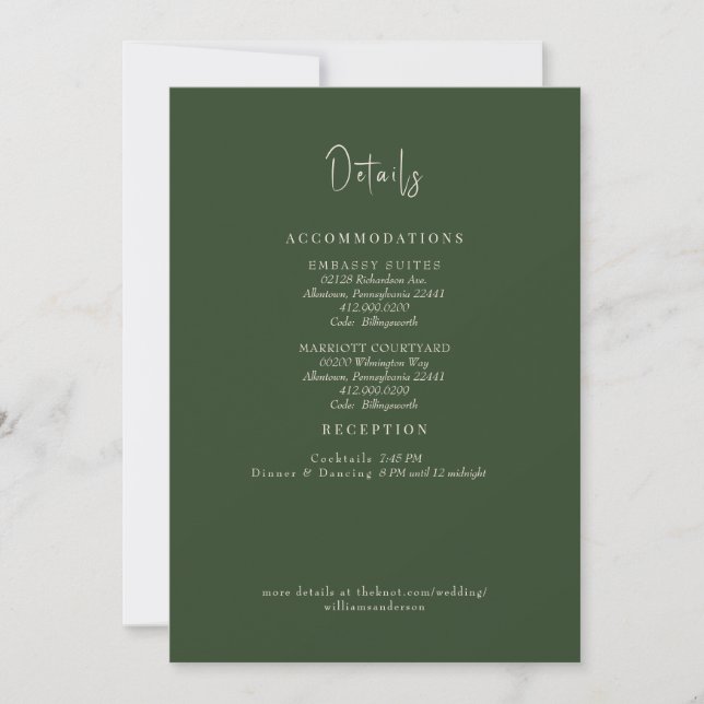 Invitación Detalles de Boda en Verde Bosque Incluidos (Anverso)
