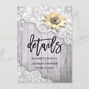 Invitación Detalles de Boda Encaje Girasoles Madera y Luces d