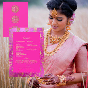 Invitación Detalles de Boda Étnica India Rosa y Dorado