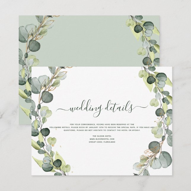 Invitación Detalles de Boda Eucalipto Suculenta Verde (Anverso / Reverso)