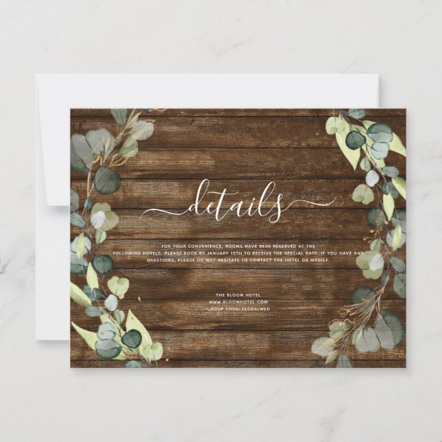 Invitación Detalles de Boda Eucalipto Vegetación Madera Rústi (Anverso)