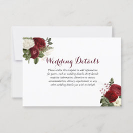 Invitación Detalles de Boda Floral Blancos Rojo Burgundy Romá