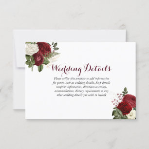 Invitación Detalles de Boda Floral Blancos Rojo Burgundy Romá
