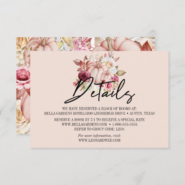 Invitación Detalles de Boda Floral de Calabaza Otoñal (Anverso / Reverso)