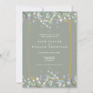 Invitación Detalles de Boda Floral Lila Verde Menta Todo en U