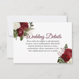 Invitación Detalles de boda florales rojos burgundy elegantes