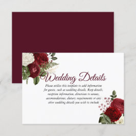 Invitación Detalles de boda florales rojos burgundy elegantes