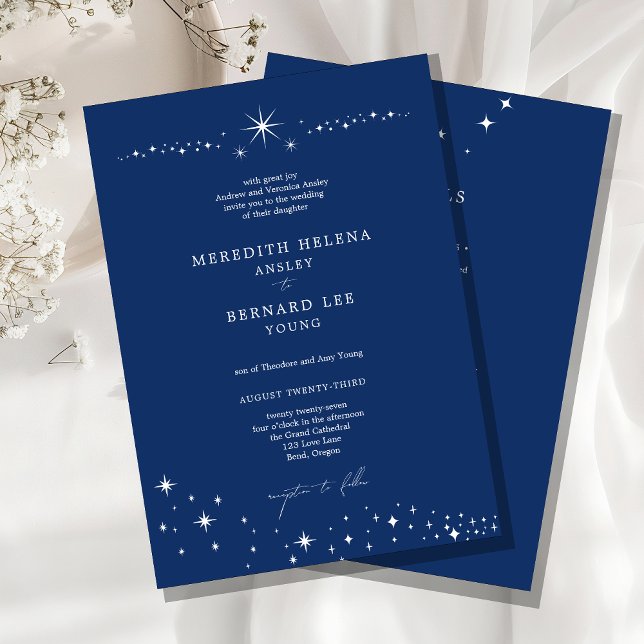 Invitación Detalles de Boda Formal Celestial Elegante Azul y  (Subido por el creador)