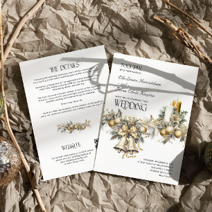 Invitación Detalles de Boda Invernal Holly Bells Golden Berri