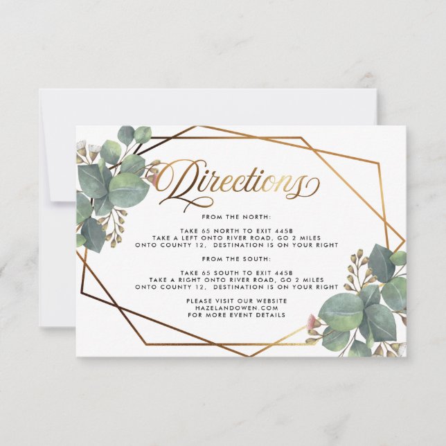 Invitación Detalles de boda marco geométrico de eucalipto dor (Anverso)