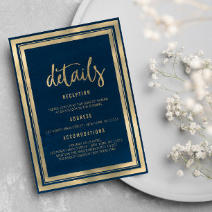 Invitación Detalles de boda minimalista lujo oro azul marino