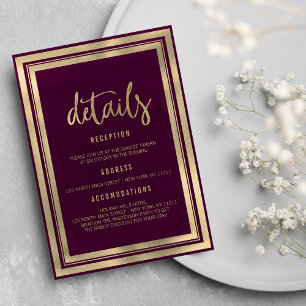 Invitación Detalles de boda minimalista lujo oro borgoña