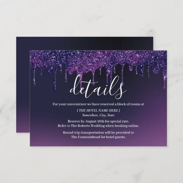 Invitación Detalles de Boda Modernos con Goteo de Morado Mist (Anverso / Reverso)