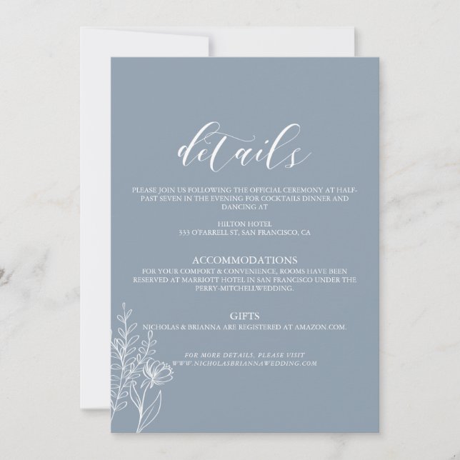 Invitación Detalles de Boda Modernos Mínimos Clásicos de Azul (Anverso)