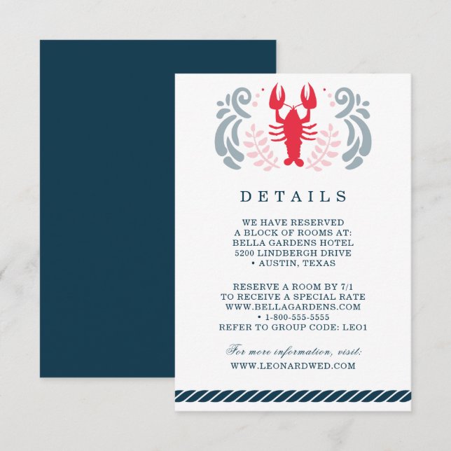 Invitación Detalles de Boda Náutica Moderna (Anverso / Reverso)