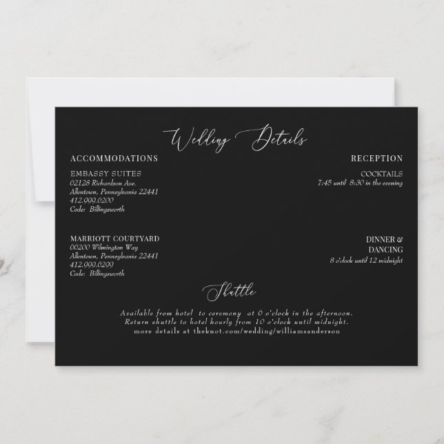 Invitación Detalles de Boda Negra Adjuntos (Anverso)