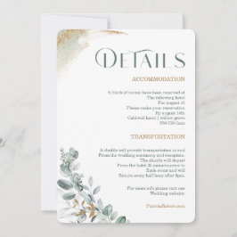 Invitación Detalles de boda personalizados en oro y verde