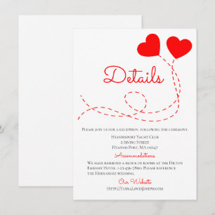 Invitación Detalles de Boda Roja Adorable Corazones Globo Dir