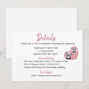Invitación Detalles de Boda Rosa Ositos Panda Corazón