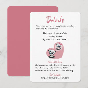 Invitación Detalles de Boda Rosa Ositos Panda Corazón