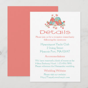 Invitación Detalles de Boda Rosa Pajarito Azul Verde Turquesa