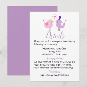 Invitación Detalles de Boda Rosa y Púrpura Palomas de Amor La