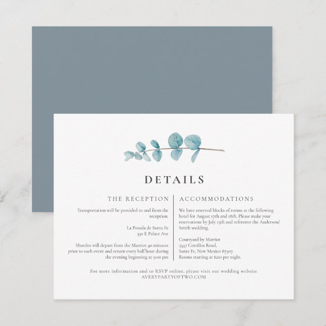 Invitación Detalles de Boda Rústica de Eucalipto ARYA (Anverso / Reverso)