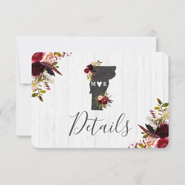 Invitación Detalles de Boda Rústica en Vermont (Anverso)
