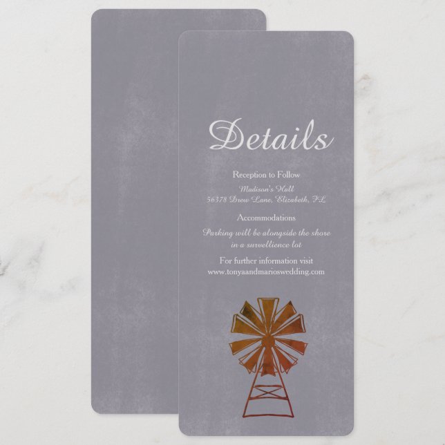 Invitación Detalles de Boda Rústica Molino de Viento Granja M (Anverso / Reverso)