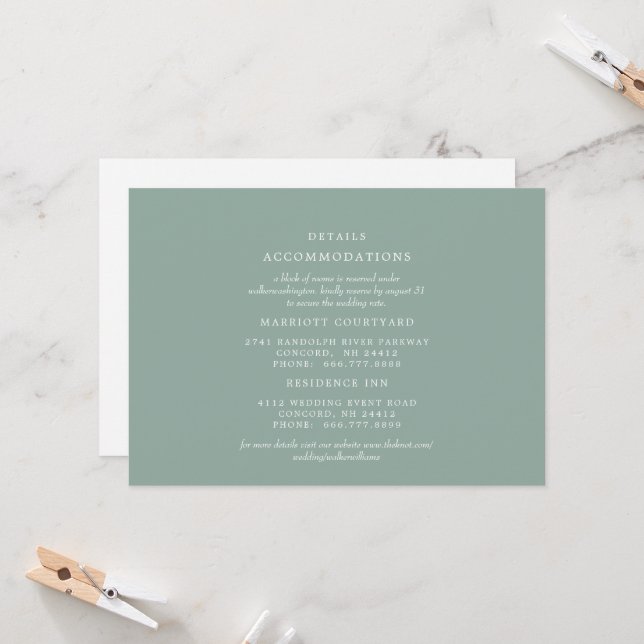 Invitación Detalles de Boda Simple Sage 2 Hotel (Anverso/Reverso In Situ)