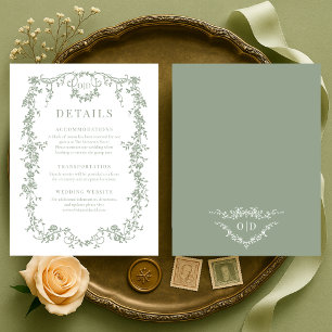 Invitación Detalles de Boda Verde Sage Victoriano Francés