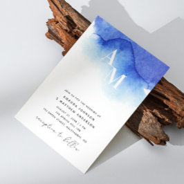 Invitación Detalles de código QR de boda náutica azul acuarel