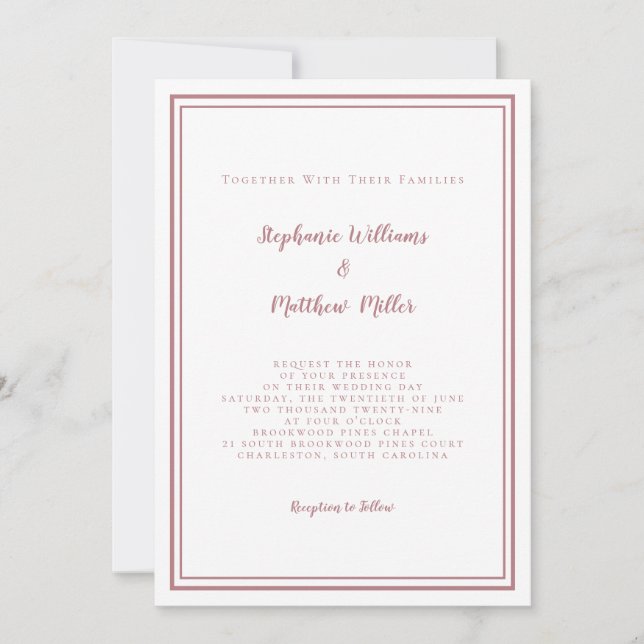 Invitación Detalles de código QR de RSVP y boda moderna Rosa  (Anverso)