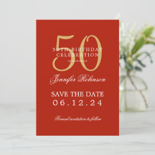 Invitación Detalles de Cumpleaños 50 Aniversario Rojo Dorado 
