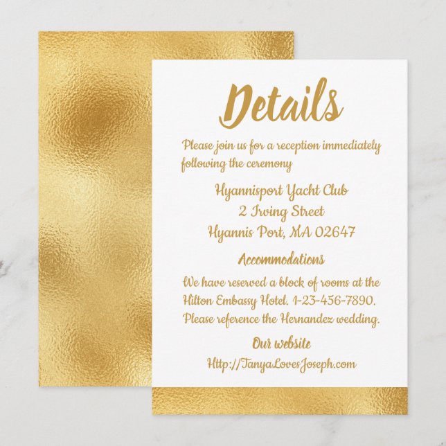 Invitación Detalles de Direcciones de Boda de Oro Elegantes (Anverso / Reverso)