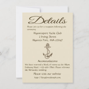 Invitación Detalles de direcciones de Tan Náutico Boda Ancla