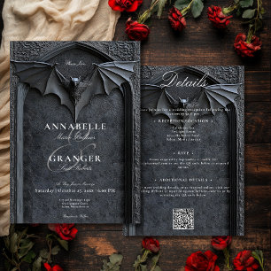 Invitación Detalles de dos caras de la gótica Halloween Black